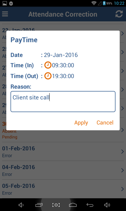 Employee Attendance Correction Request